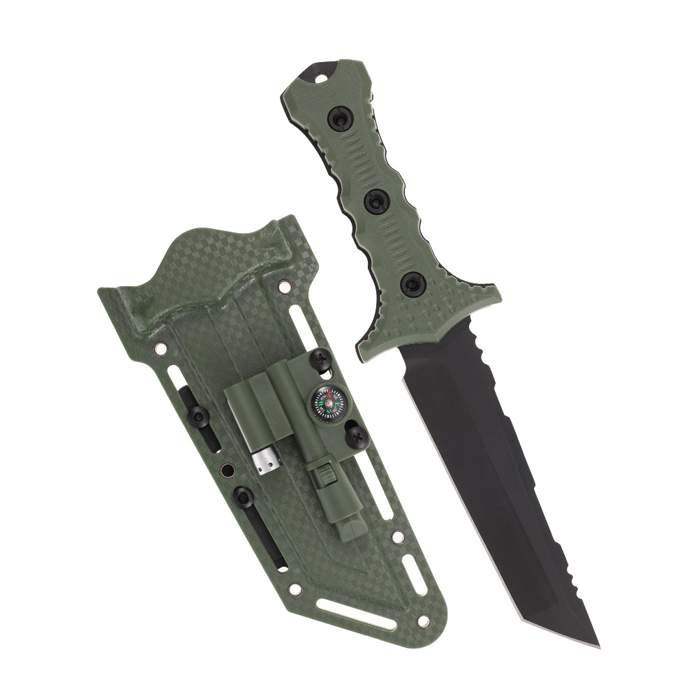 Cuchillo al aire libre cuchillo táctico cuchillo recto cuchillo de camping K-vaina cuchillo de defensa personal en el automóvil barra de magnesio linterna de acero inoxidable táctica defensa personal
