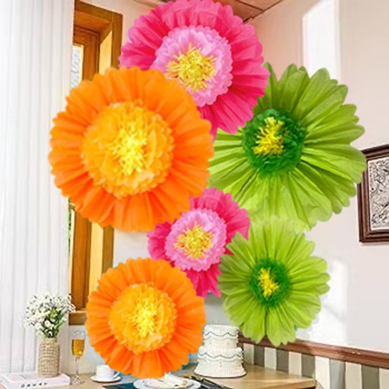 New Cross-Border Giant Paper Flowers Christmas and Halloween 6 Pieces of Large Colorfulful Paper Flowers 80cm32 Inches 6 Paper Towel Paper Flowers