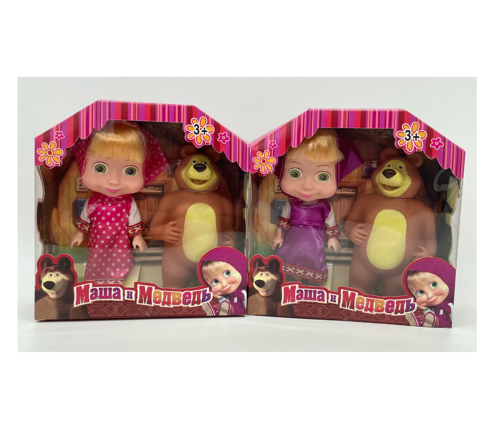 厂家批发6.5寸玛莎和熊公仔Masha bear娃娃经典套装搪胶熊可发声