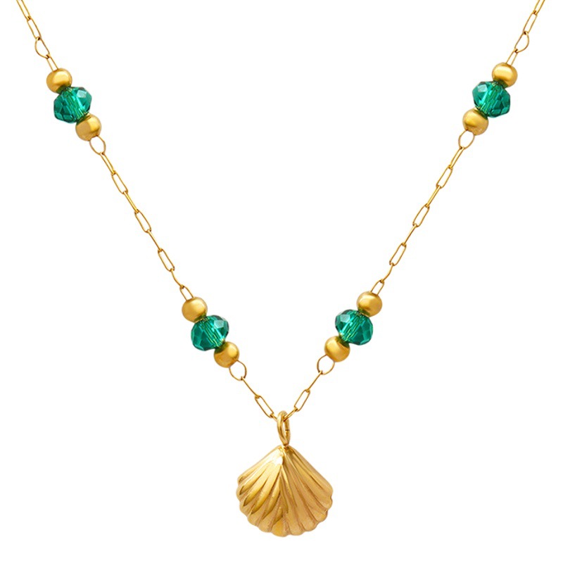 Estilo coreano todo partido de moda Internet celebridad estilo ins exquisito cristal cuentas de concha colgante collar de acero inoxidable 18K chapado en oro