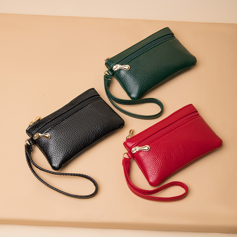 Double-Layer Zipper Coin Purse, Mini Coin Bag, Wrist Strap, Small Handbag, Simple, Fashionable, Versatile, Short Style Small Wallet