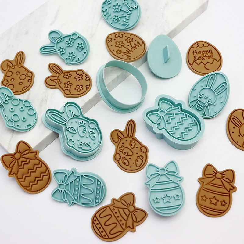 [12 piezas] molde de galletas de Pascua dibujos animados conejo de resurrección huevo de galletas molde de molde de corte de caramelo conjunto
