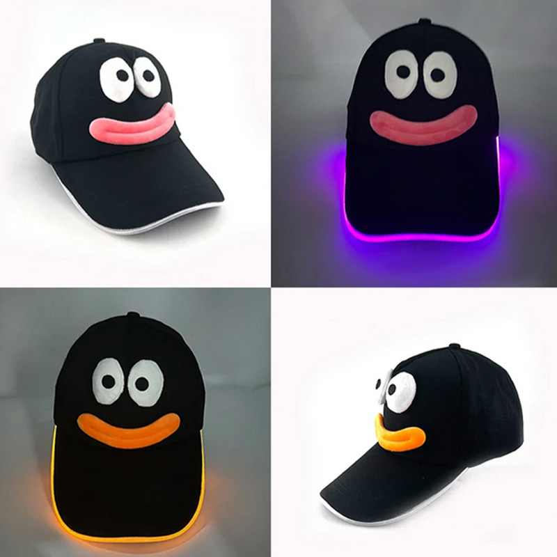 Big Eyes Sausage Mouth Illuminating Béisbol Sombrero lindo dibujo animado espectáculo de eventos al aire libre escenario LED iluminado gorra de lengua de pato
