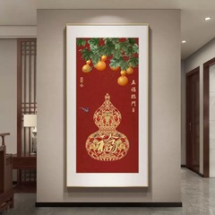 背景墙新中式玄关装饰画入户挂画喷绘客厅铝合金框油画布壁画画