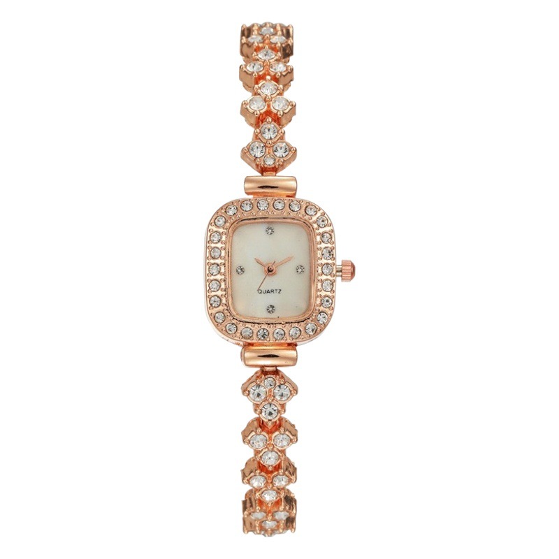 Nuevo Reloj de Pulsera Cuadrado para Mujer con Diamantes, Estilo Comercio Exterior, Fresco y Elegante, Juego de Regalo con Reloj y Pulsera de Dos Piezas, Reloj de Cuarzo