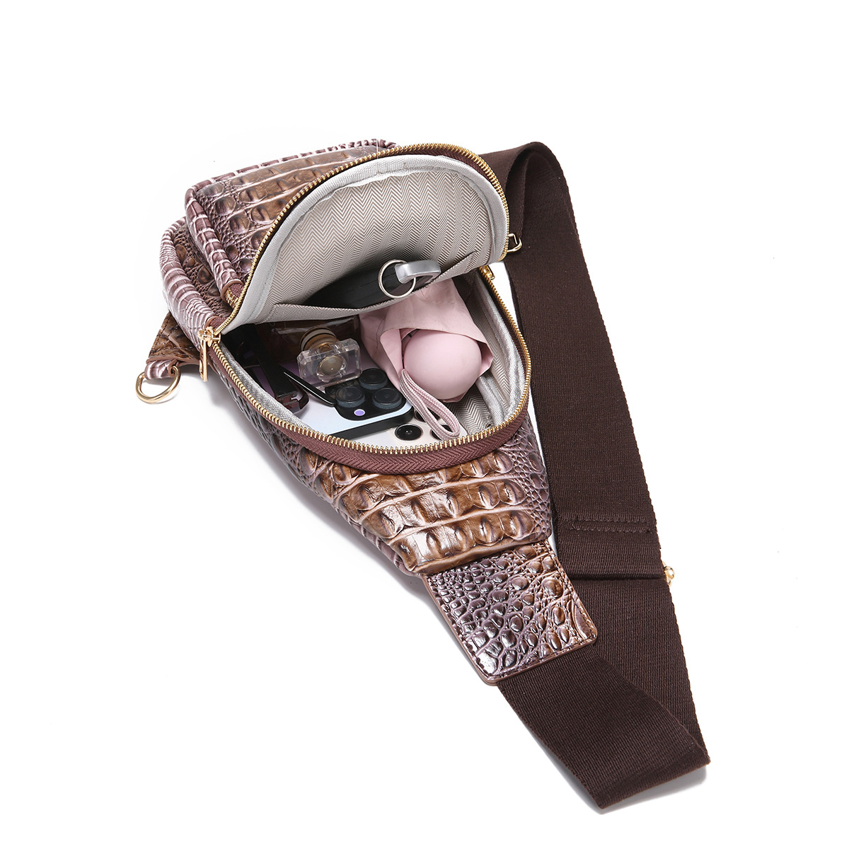 Retro Women's Chest Bag With Crocodile Pattern And Wide Strap_voghion.com