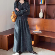 法式纯色小香风短款针织衫套装女秋季新款气质软糯高腰长裙两件套
