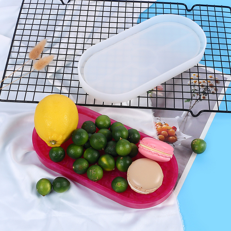 DIY cristal epoxi molde oval Mesa titular montaña silicona resina haciendo espejo bandeja molde