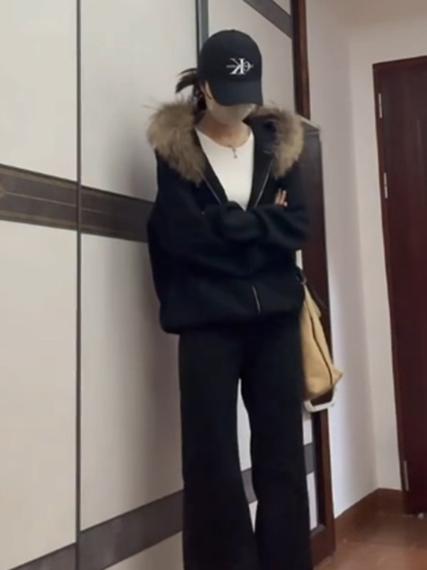 美式复古十字架拉链毛领卫衣女春秋宽松开衫气质松弛感休闲外套潮|undefined