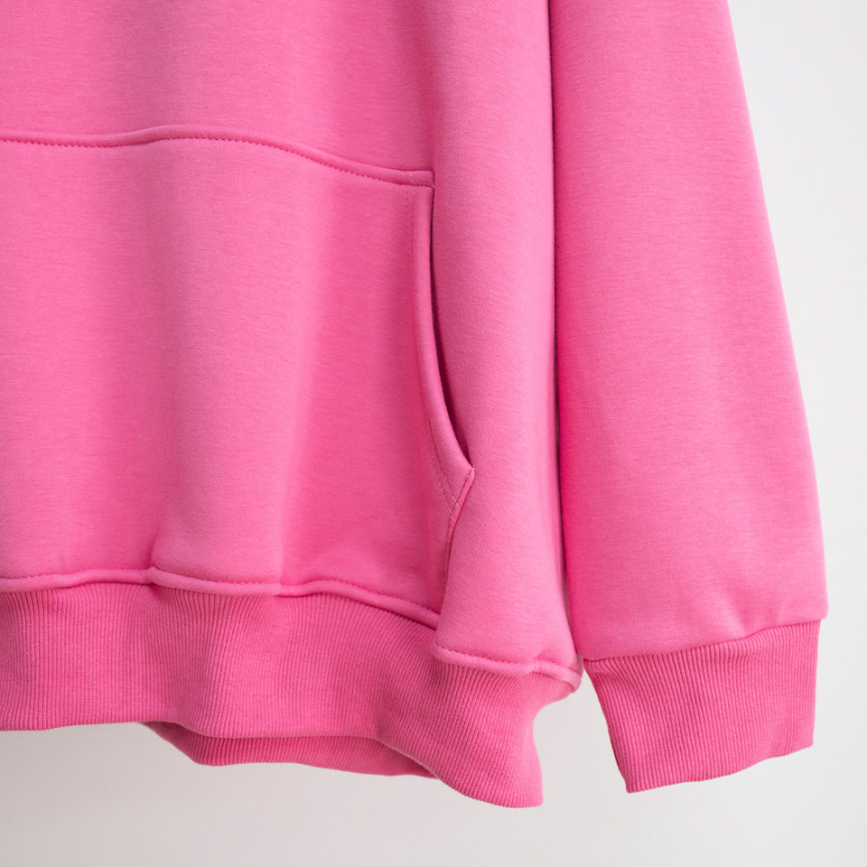 Áo hoodie nỉ lông dáng rộng có mũ và túi, tay dài, dáng unisex — Màu cà phê, Màu hồng, Màu xám, Màu đen chi tiết 19