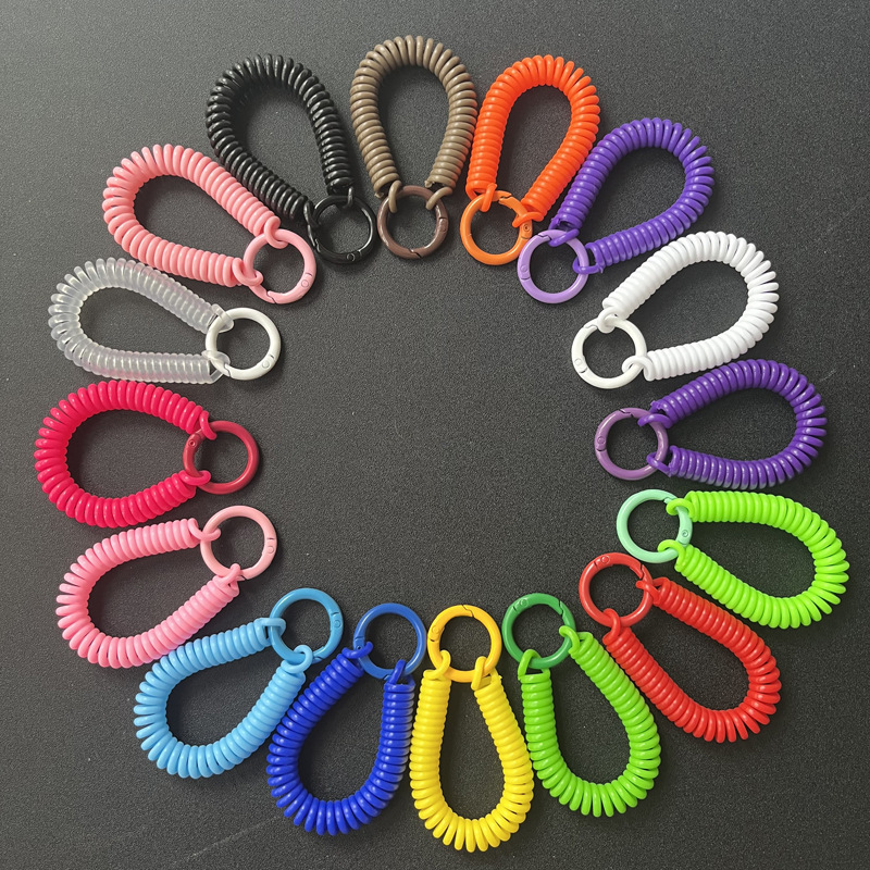 Factory wholesale spring rope key chain color plastic spring lanyard telephone line card set elastic rope bag ornaments