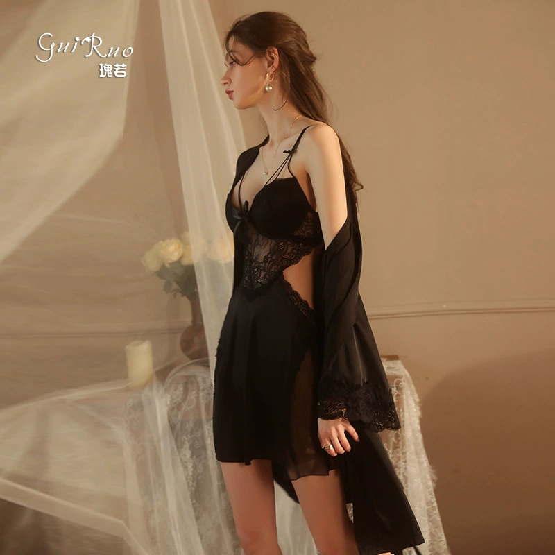 瑰若 Sexy поддержка бюстгальтерных прокладок, slip dress, пижама, комплект, плюс размер