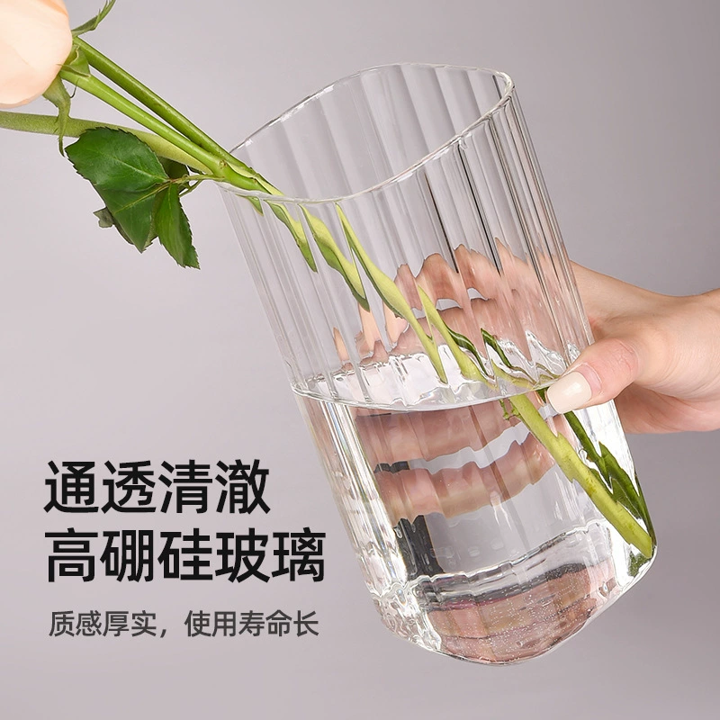 创意方型条纹玻璃花瓶大号客厅摆件水养富贵竹养花罐花瓶玻璃花器
