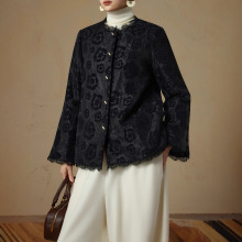 领边拼接蕾丝烧花棉衣2025秋冬季设计感精致棉服外套复古气质棉袄