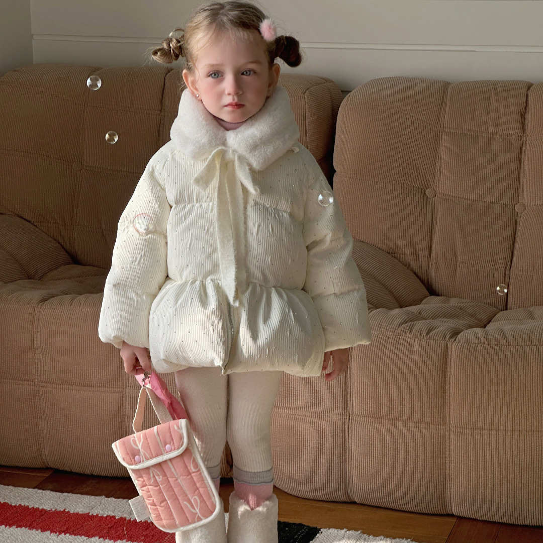 Girls' down jacket, white duck down, new style, children's warm cardigan, mid-length, children's clothing, dropshipping available.