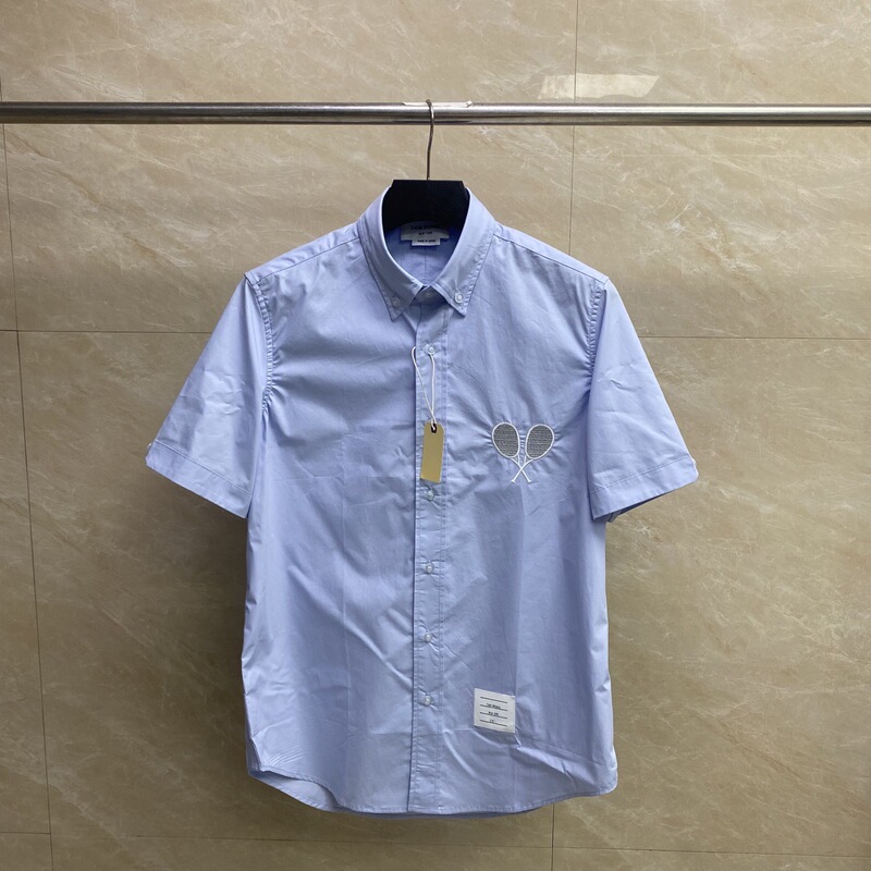 Tb Factory Direct Sales Summer New Tennis Racket Embroidered Lapel Short-Sleeved Shirt Unisex Poplin Solid Color Shirt Tb Factory Direct Sales Summer New Tennis Racket Embroidered Lapel Short-Sleeved Shirt Unisex Poplin Solid Color Shirt