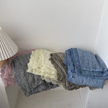 纯色蕾丝棉麻围巾女春秋季薄款百搭装饰围脖素色纱巾防晒披肩两用