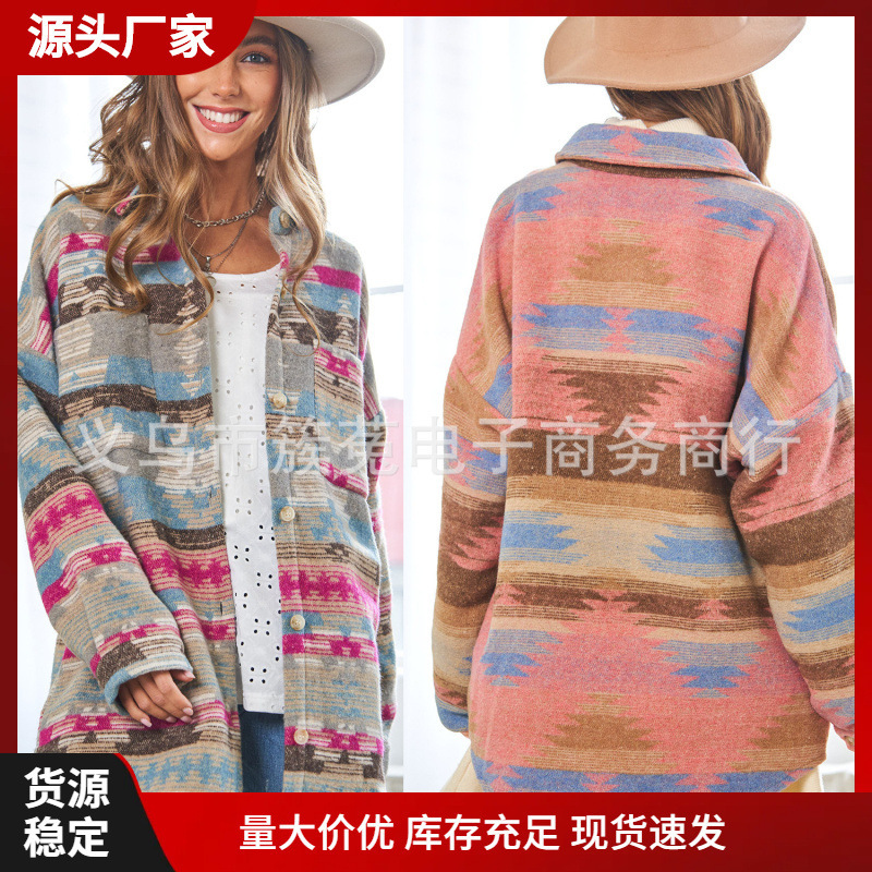 Amazon European and American Style Explosions Autumn and Winter Aztec Woolen Coat Western Long Sleeve Printed Thickened Jacket azte Amazon European and American Style Explosions Autumn and Winter Aztec Woolen Coat Western Long Sleeve Printed Thickened Jacket azte