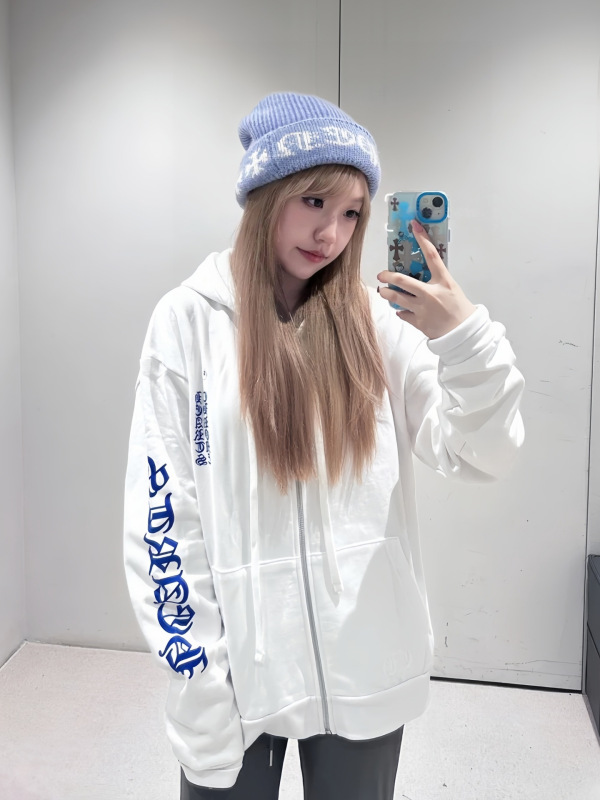 25SS YB开/1折起 小众设计 克罗辣妹花臂华夫格内衬拉链帽衫 外套|undefined