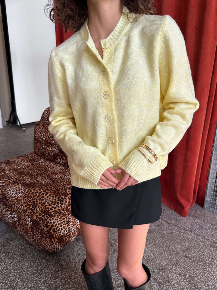Áo cardigan len dệt kim cổ tròn dáng rộng phong cách Âu Mỹ — Màu vàng nhạt, Màu đỏ sẫm, Xanh ô liu, màu xám chi tiết 6