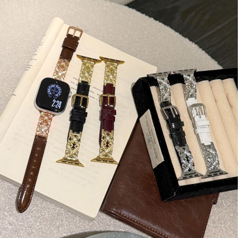 The New Diamond-Encrusted Metal Leather Strap Is Suitable for Apple 12 Watch S11Iwatch10Applewatch987Se