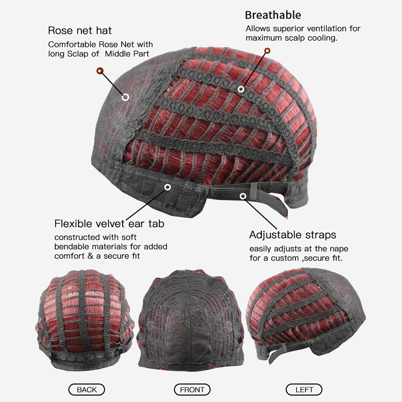 Synthetische Perücke, Damenperücke, weinroter Körper, große Welle, langes lockiges Haar, Kopfbedeckung_voghion.com