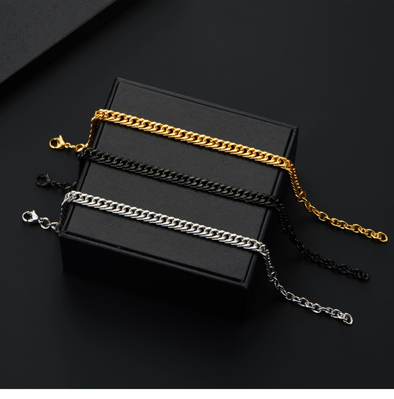 14g Weight Bracelets Classification 304 Stainless Steel Chain Material 1 Piece Quantity Holiday, Daily, Street Occasion 304 Stainless Steel Material Geometric Pattern Men's Gender Plating Design Punk Style Punk Geometric 304 Stainless Steel Plating Men's Bracelets Men's Chain Bracelets 12