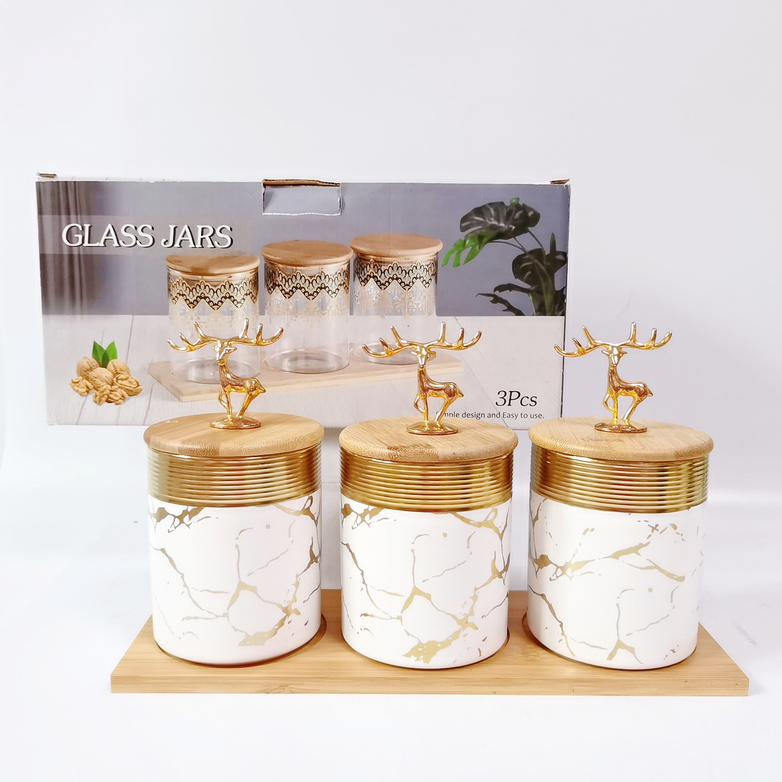 Exportación exportación saudita cerámica sellado tarro cocina multi-grano almacenamiento tarro con madera café té tarro