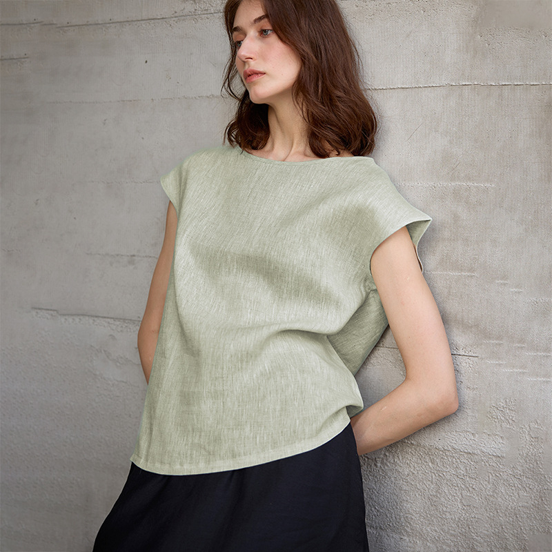 European and American Cross-Border Linen T-Shirt Summer Simple Loose Cool Short-Sleeved Shirt Versatile Flying Sleeves Large Size Cotton and Linen Top