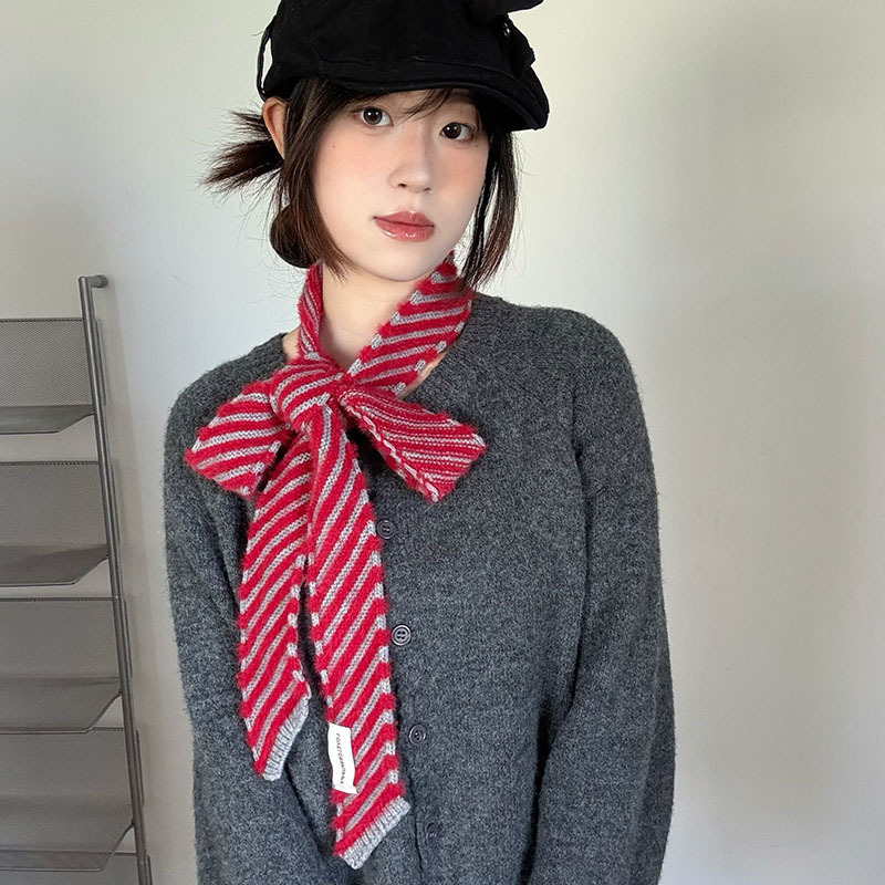 美式文艺条纹甜辣风街头小细条时髦个性气质围巾女秋冬氛围感搭配|undefined