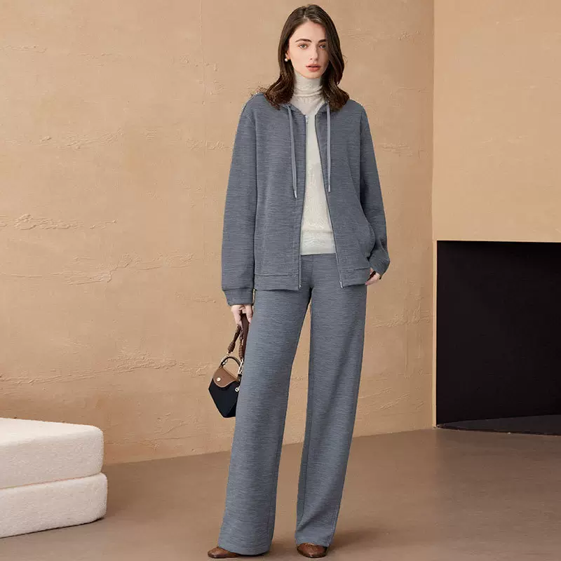 2025秋冬新品卫衣连帽羊毛外套韩系毛呢羊毛休闲女士通勤棉上衣女