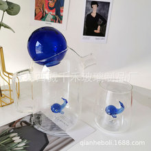 新款预售冷水壶彩色玻璃球形盖冷水壶火烈鸟玫瑰花凉水壶海豚水杯