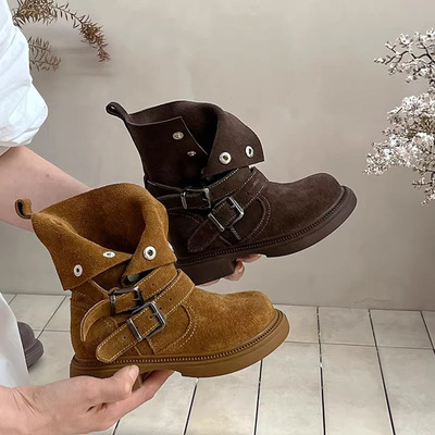 Martens, детские демисезонные замшевые ботинки подходит для мужчин и женщин в английском стиле, средней длины, в британском стиле