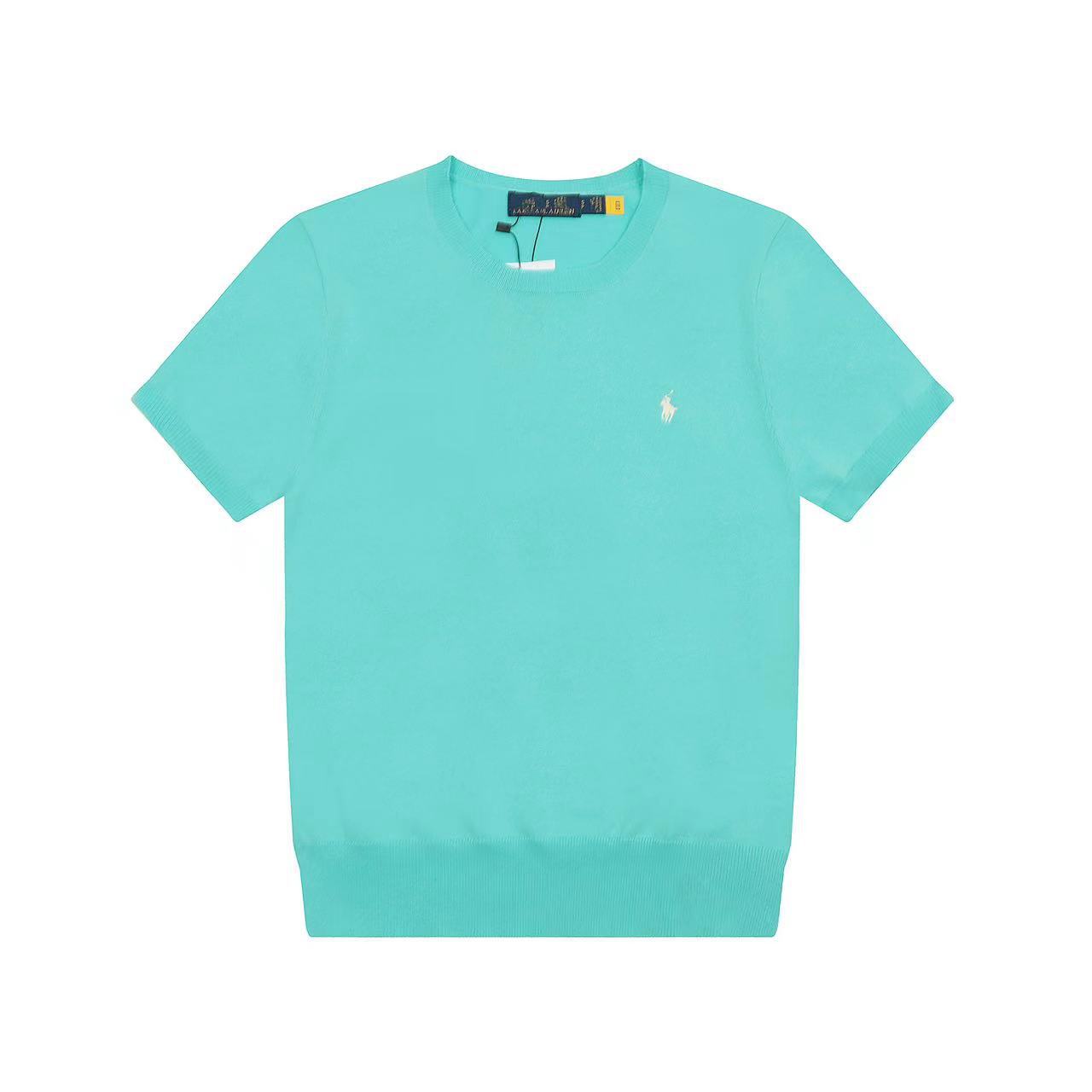 in stock Ralph RL Home College Old Qian Feng Business Classic Round Neck Solid Color Pony Embroidery Breathable Knitted Short Sleeve