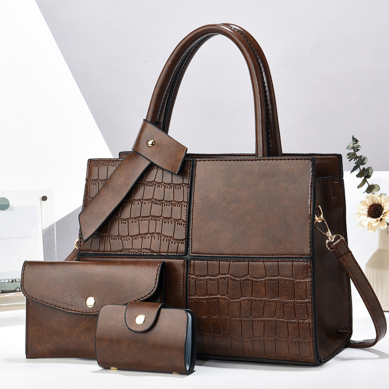 Bolsas de tres piezas, bolsas de moda de gran capacidad, bolsas de hombro, bolsas transfronterizas, bolsas de empalme con patrón de cocodrilo, atmósfera