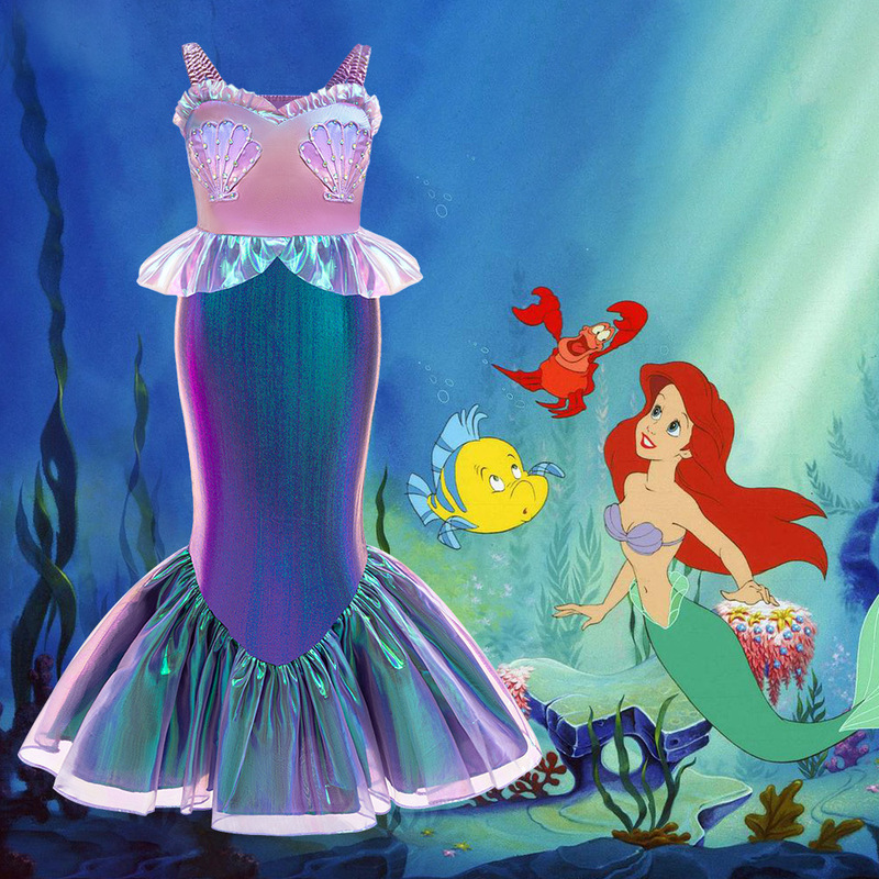 Cross-border Foreign Trade Children's Western Style Sleeveless Princess Dress Fishtail Dress Girls Mermaid Small Flying Sleeve Sequin dress