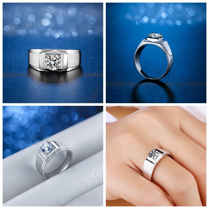 Moissanite, High Carbon Diamond Inlay Material 1.0ct 925 Sterling Silver Moissanite High Carbon Diamond Geometric Rings Moissanite Rings GRA Certificate