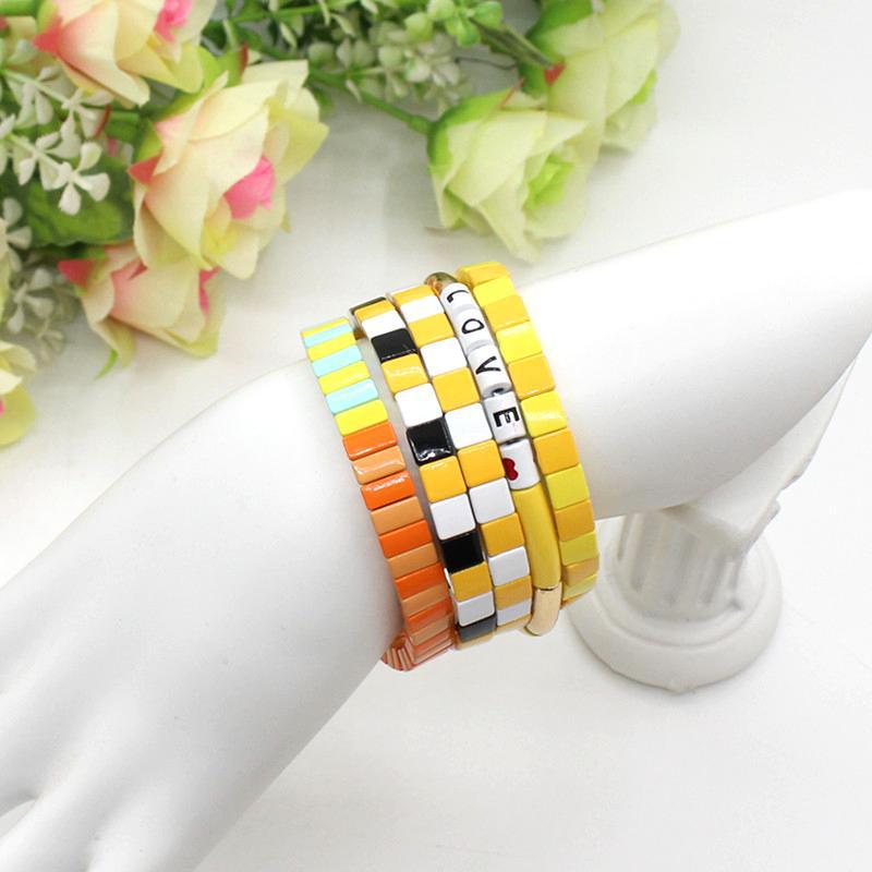 Women'S Gender Beaded, Stoving Varnish Design 1 Piece Simple Style Colorful Square Alloy Enamel Beaded Stoving Varnish Women's Bracelets