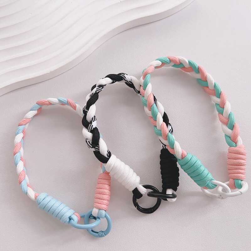 Summer Dopamine Colorful Three-Strand Braided Wrist Short Rope Mobile Phone Lanyard Water Cup Key Pendant Pendant