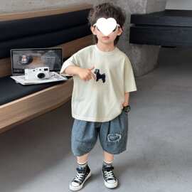 儿童短袖2026夏季男童韩系洋气小马刺绣棉T宝宝小童休闲短袖套装