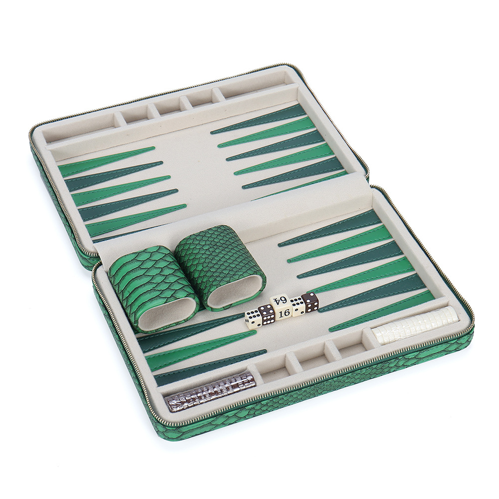 pu皮面双陆棋盒游戏组套装拉链包仿蛇皮皮革西洋双陆棋高端皮盒