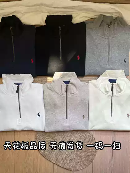 Foreign Trade Can Scan the Qr Code RL Pony Embroidered Half-zip Sweatshirt for Men and Women, Ruff polo Lapel Long-sleeved Top