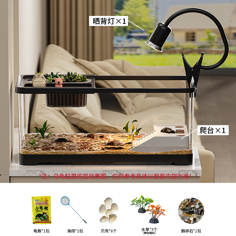 Tanque de tortuga, sala de estar para el hogar, alta transparencia, lámpara, tanque de alimentación de tortuga ecológica, escritorio de oficina, caja de peces de colores de paisajismo pequeño