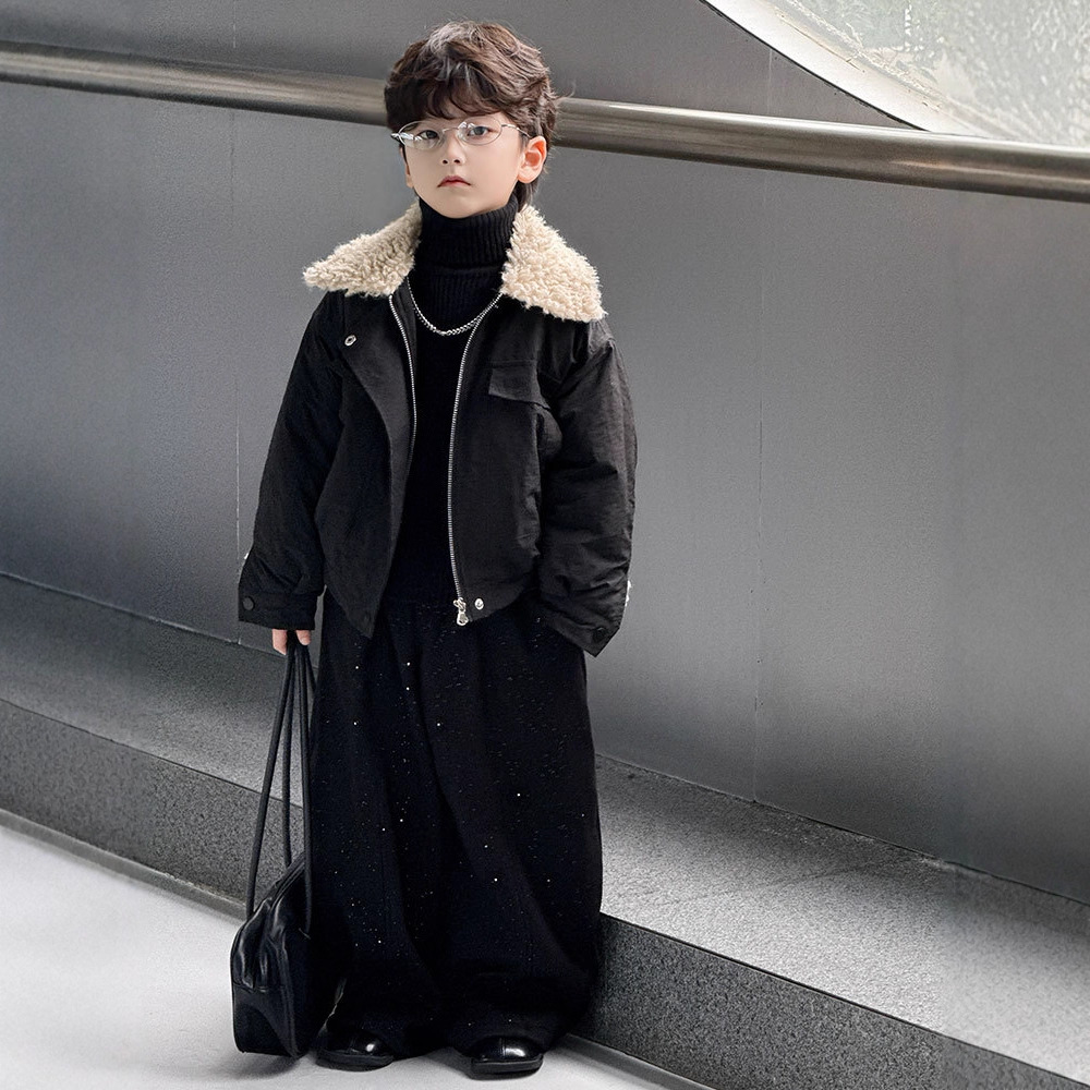 Boys' Outwear 2025 Autumn and Winter New Style Warm Plus Plush Fur Outwear Lapel Fur Outwear Trendy Baby One