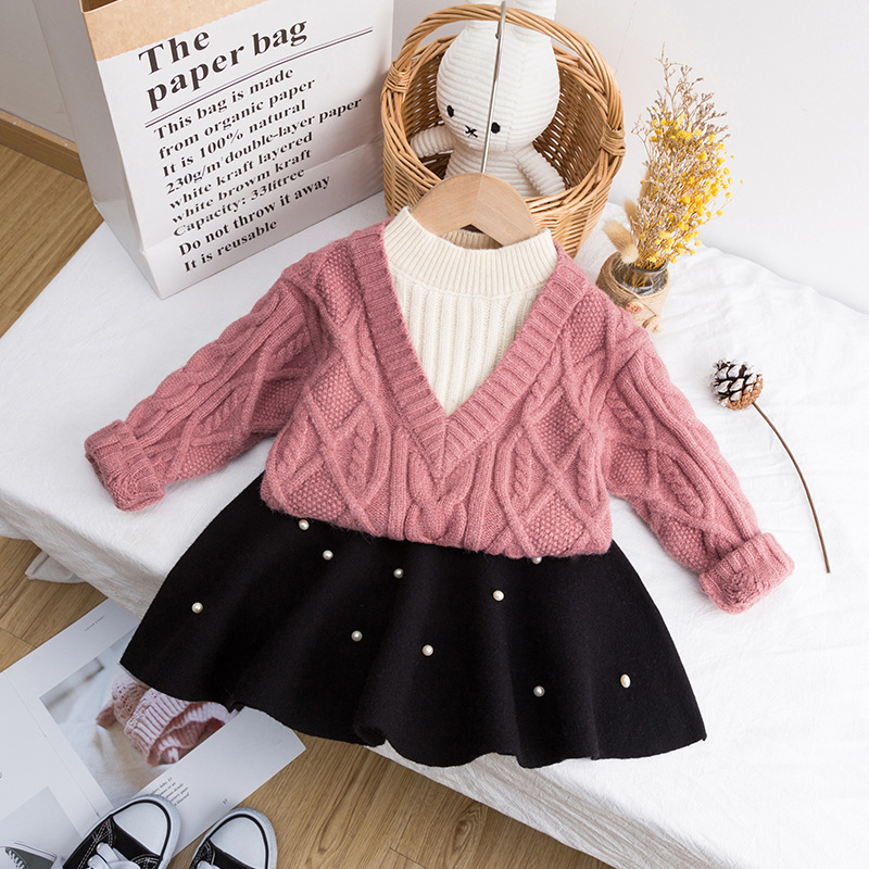 girl Plush sweater new pattern baby Korean Edition Western style thickening False two children Autumn and winter fashion Socket Sweater