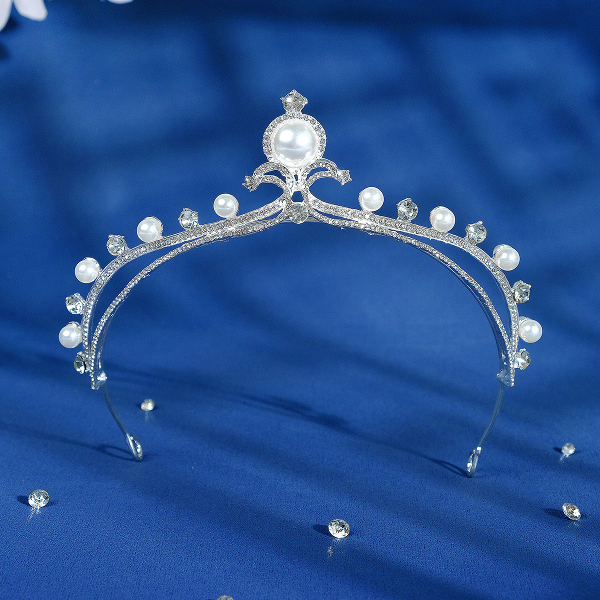 European And American Retro Bridal Crown Palace Queen Banquet Dress Hair Accessories Wedding Rhinestone Headband Pearl Crown
