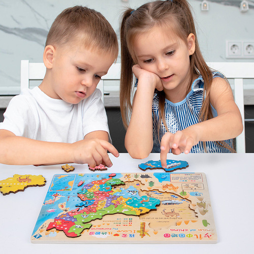China World Map Puzzle Puzzle Children's Edition China Map Wooden Children's Early Education Teaching Aids Educational Toys
