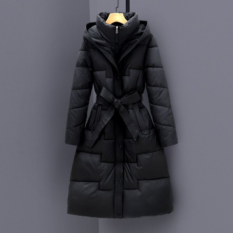 2026 New Style Women's Long down Cotton Coat, Over-The-Knee Hooded Cotton Coat, Waist-Cinching Slimming Winter Thickened Jacket