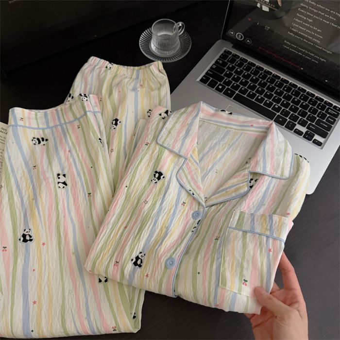 Transfronterizo Vietnam al por mayor pijamas de algodón nubes mujeres cardigan botones de solapa de manga larga otoño nueva ropa para el hogar