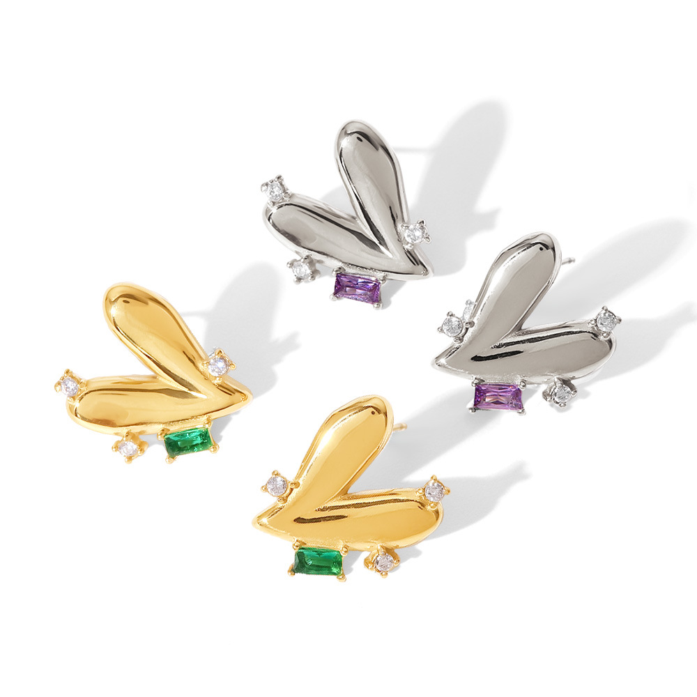 Fashion Heart Shape Stainless Steel Ear Studs Plating Zircon Stainless Steel Earrings